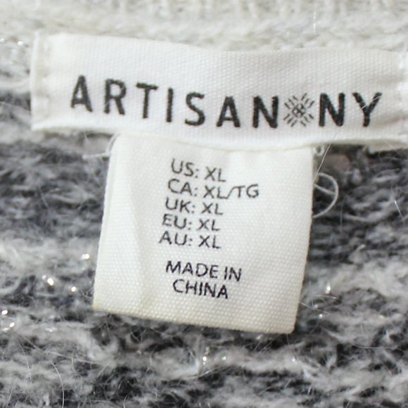 Artisan NY Fair Isle Neutral Knit Cashmere Wool Blend Sweater Top Gray size  XL - Picture 7 of 10